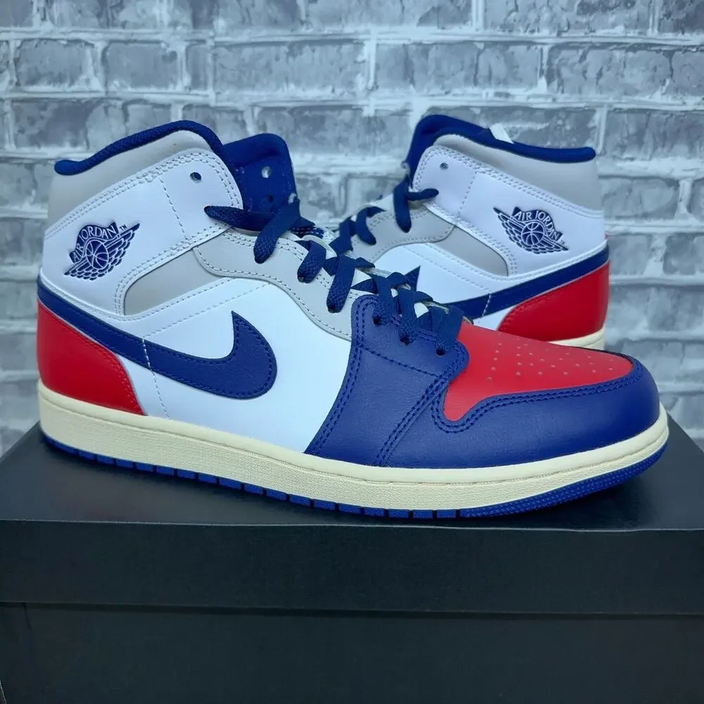 Nike Air Jordan 1 Mid Rare Air White Deep Royal Red USA DQ8426-102 Mens 11.5
